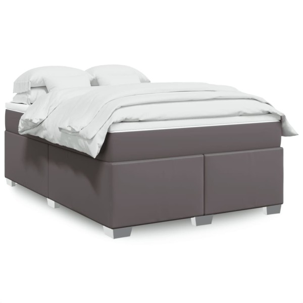 Bed with springs and mattress, gray, 140x190cm, artificial leather