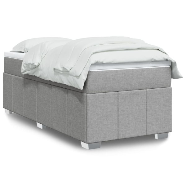 Bed with springs and mattress, gray, 90x190 cm, fabric