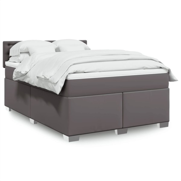 Bed with springs and mattress, gray, 160x200cm, artificial leather