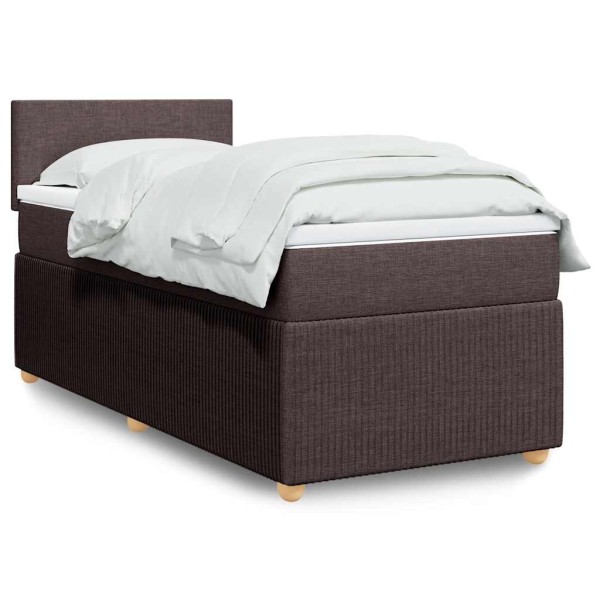 Bed with springs and mattress, brown, 90x190 cm, fabric