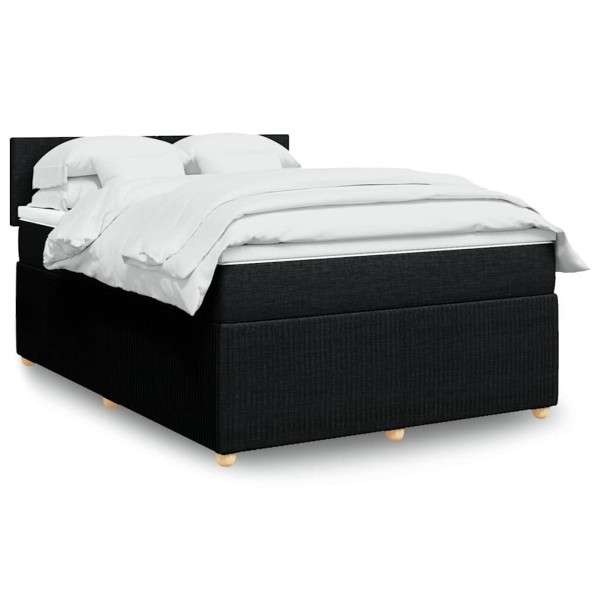 Bed with springs and mattress, black, 140x200 cm, fabric