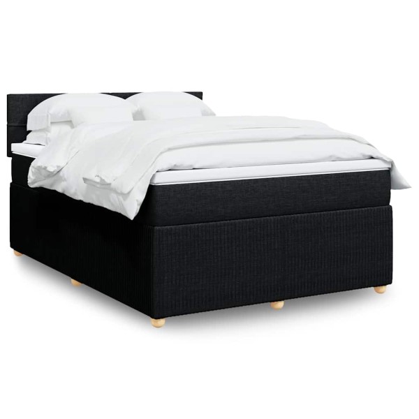 Bed with springs and mattress, black, 140x200 cm, fabric
