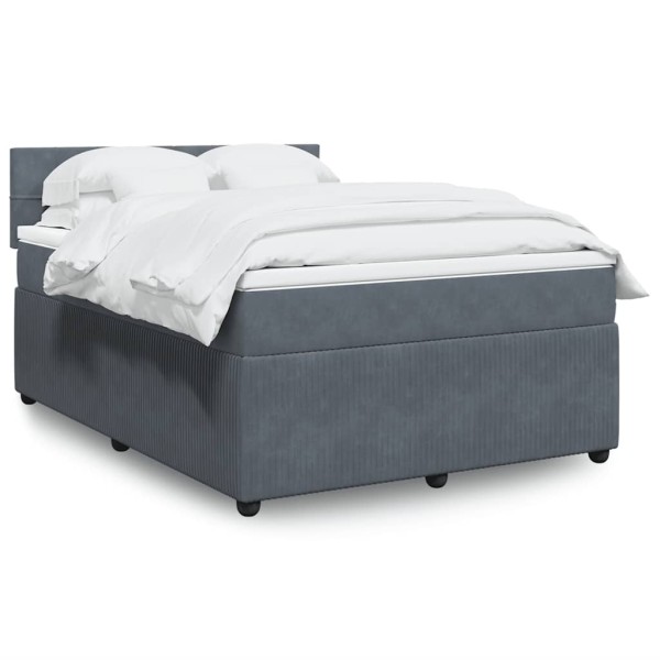 Bed with springs and mattress, gray, 140x200 cm, velvet
