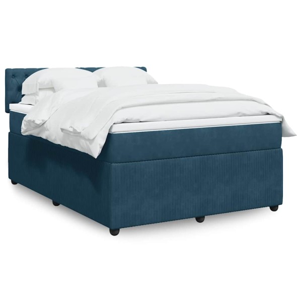 Spring bed with mattress, blue, 160x200cm, velvet