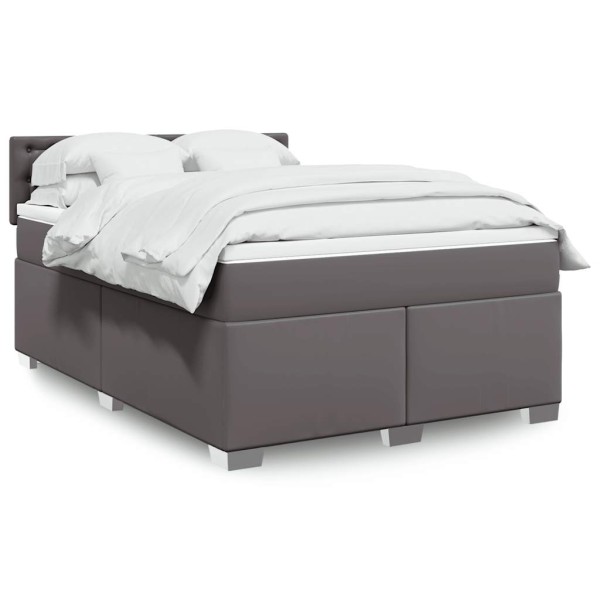 Bed with springs and mattress, gray, 140x190cm, artificial leather