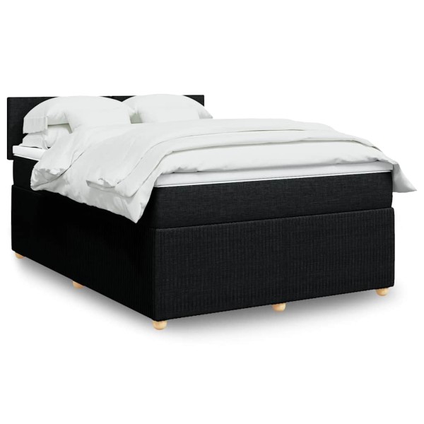 Bed with springs and mattress, black, 140x200 cm, fabric