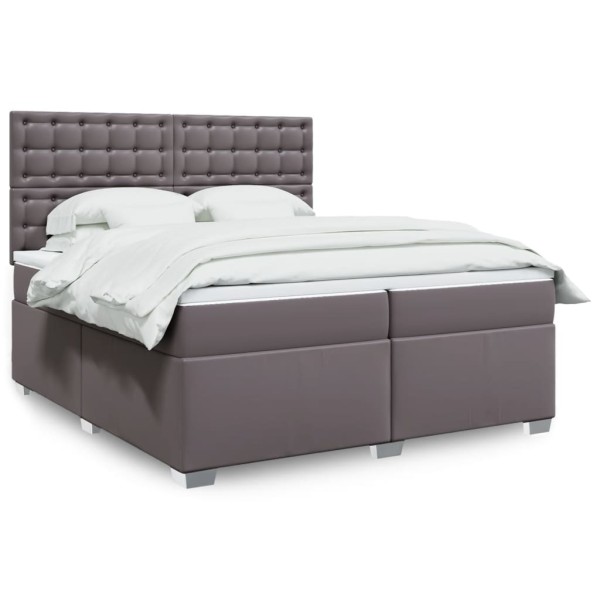 Bed with springs and mattress, gray, 200x200cm artificial leather