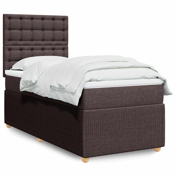 Bed with springs and mattress, brown, 90x190 cm, fabric