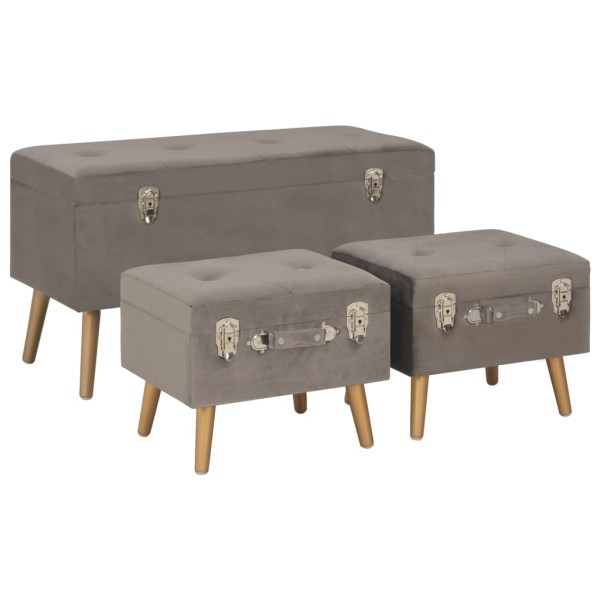 Storage boxes-stools, 3 pcs., gray color, velvet