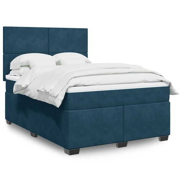 Spring bed with mattress, blue, 160x200cm, velvet