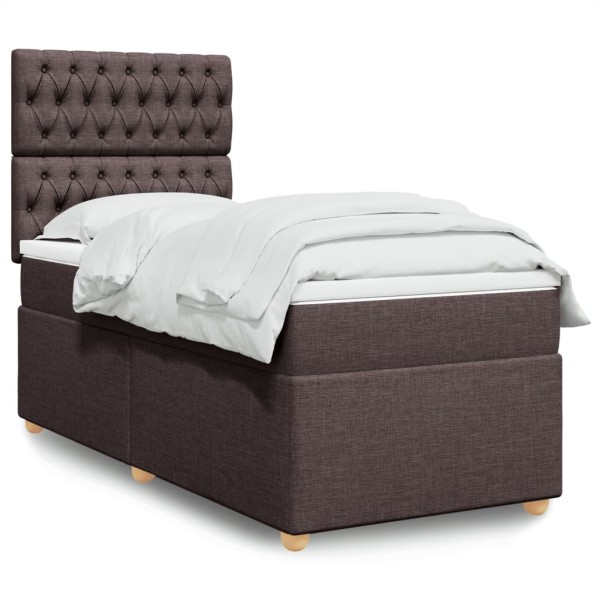 Bed with springs and mattress, brown, 90x190 cm, fabric