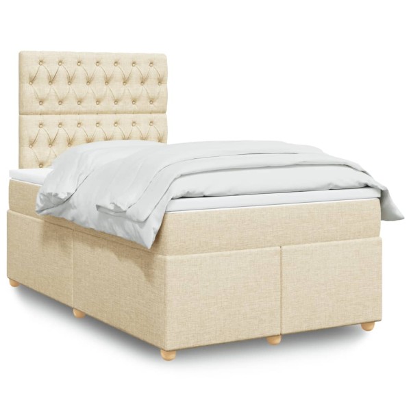 Bed with springs and mattress, cream, 120x190cm, fabric