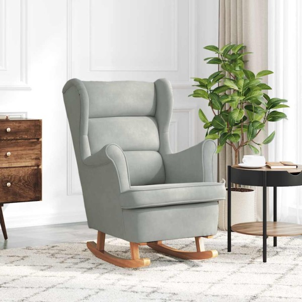 Rocking chair with backrest, light gray velvet solid wood