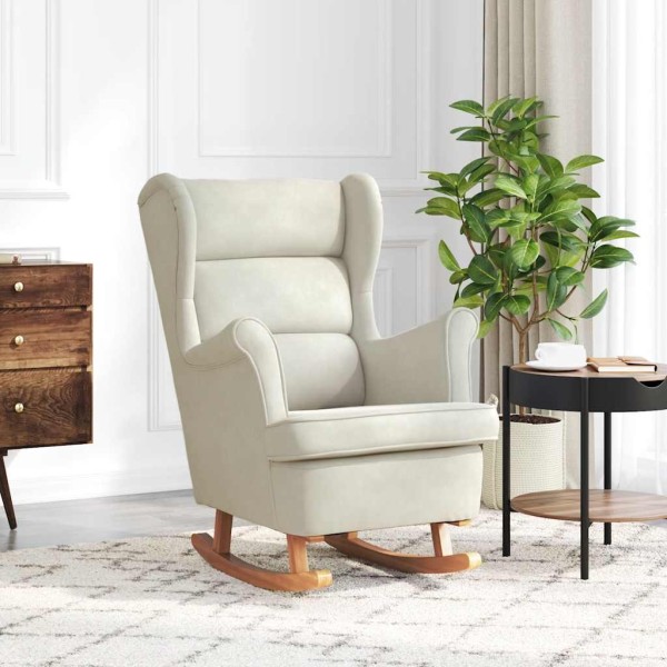 Rocking chair with backrest, cream velvet solid wood