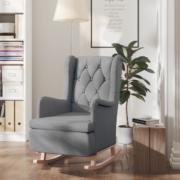 Armchair with rubber tree legs, light grey, fabric