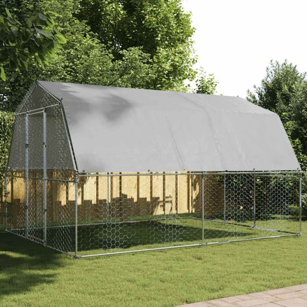 Chicken cage with roof and door, silver, steel