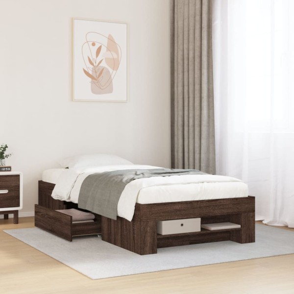 Bed frame without mattress, brown, 90x200cm, processed wood
