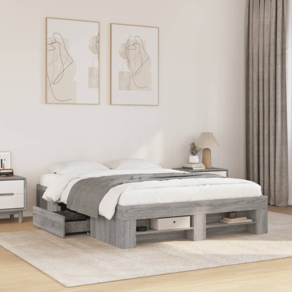 Bed frame, gray oak color, 140x190cm, processed wood