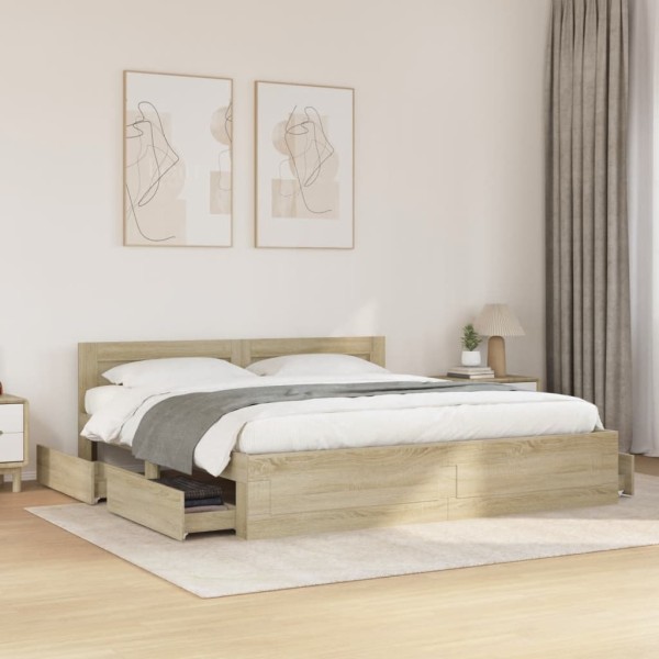 Bed frame with headboard, oak, 180x200cm, treated wood
