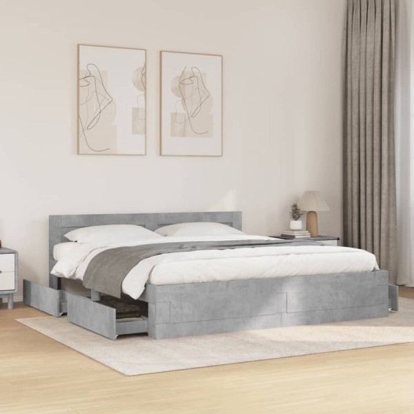 Bed frame with headboard, concrete, 180x200cm, processed wood