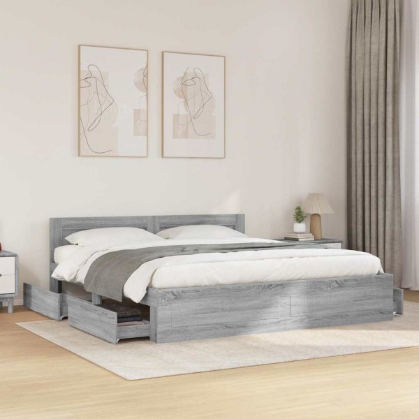 Bed frame with headboard, gray oak, 180x200cm, wood