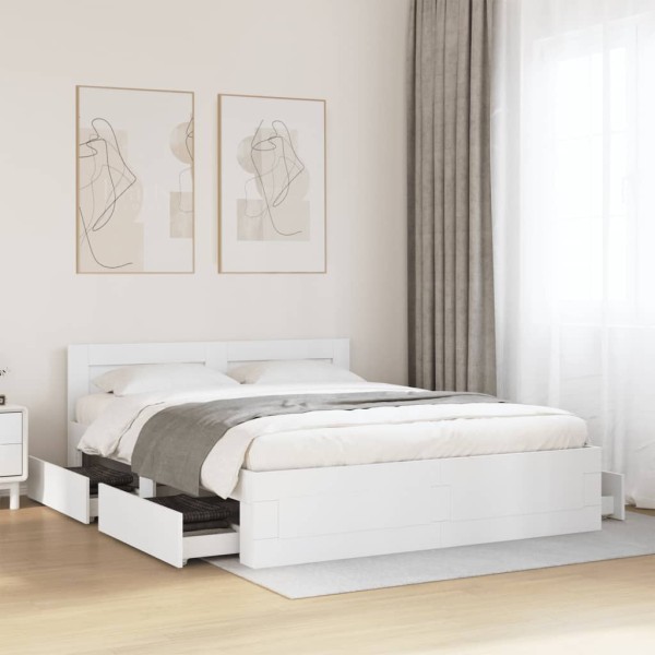 Bed frame with headboard without mattress, white, 160x200cm
