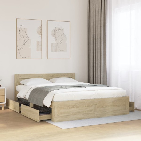 Bed frame with headboard, oak, 160x200cm, treated wood