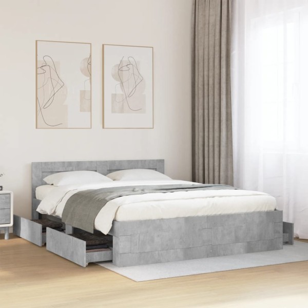 Bed frame with headboard, concrete, 160x200cm, processed wood