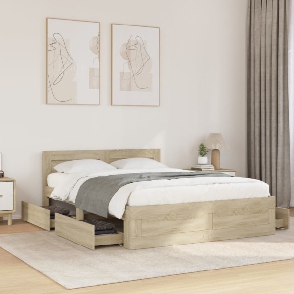 Bed frame with headboard, oak, 140x200cm, treated wood