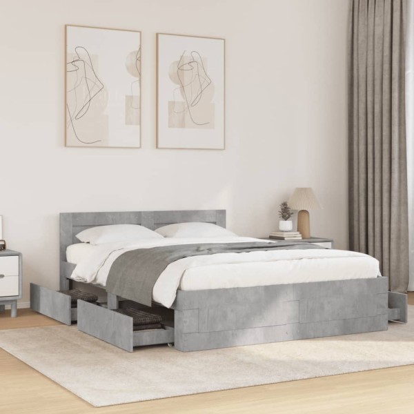 Bed frame with headboard, concrete, 140x200cm, processed wood