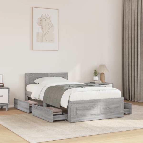 Bed frame with headboard, concrete, 90x200cm, processed wood