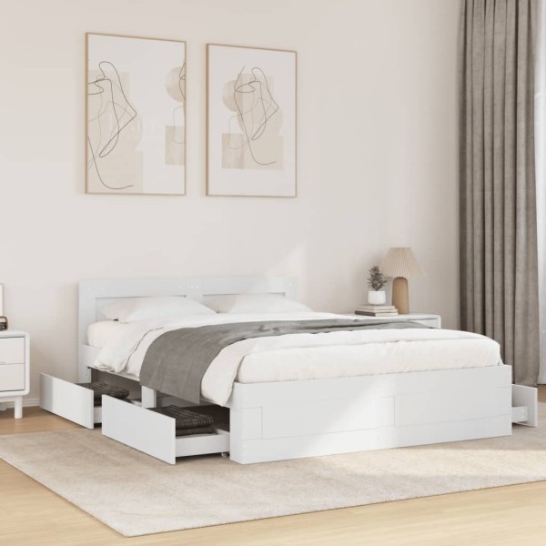 Bed frame with headboard without mattress, white, 140x190cm