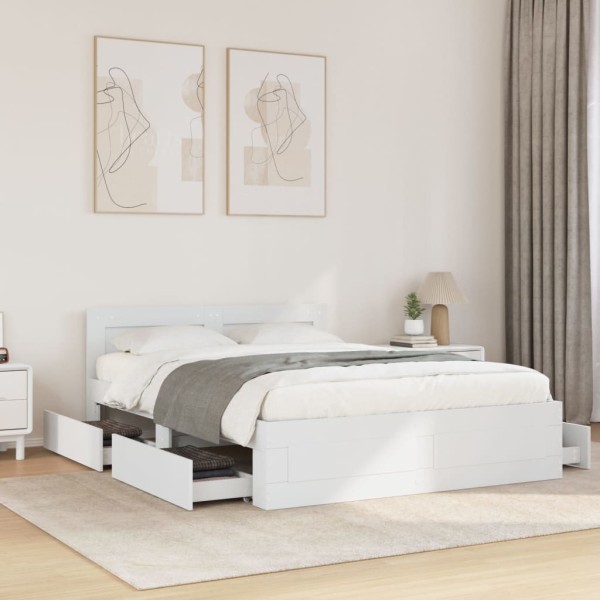 Bed frame with headboard, white, 120x190cm, processed wood