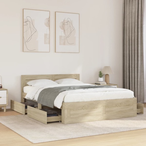 Bed frame with headboard, oak, 120x190cm, treated wood