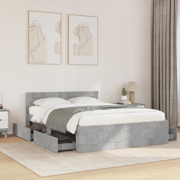 Bed frame with headboard, concrete, 120x190cm, processed wood