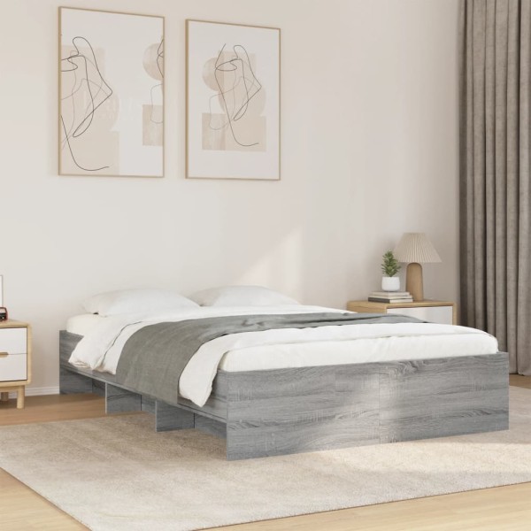 Bed frame, gray oak color, 135x190cm, processed wood
