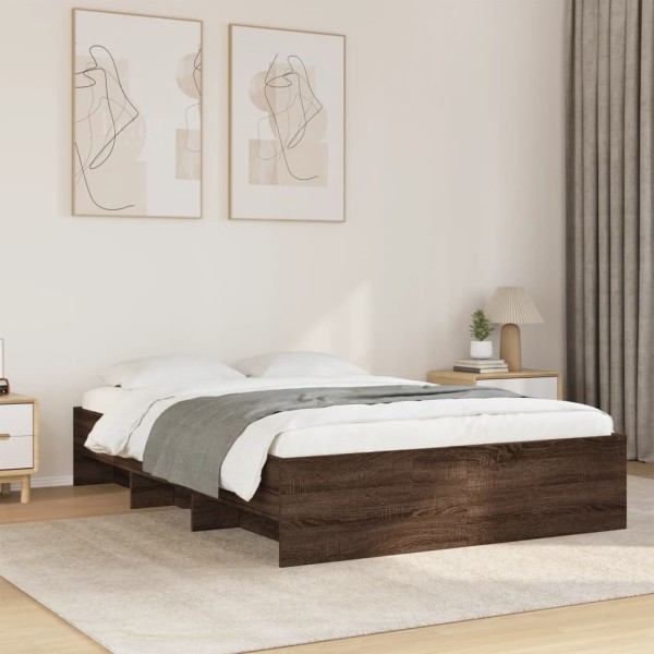 Bed frame, brown oak, 135x190cm, processed wood