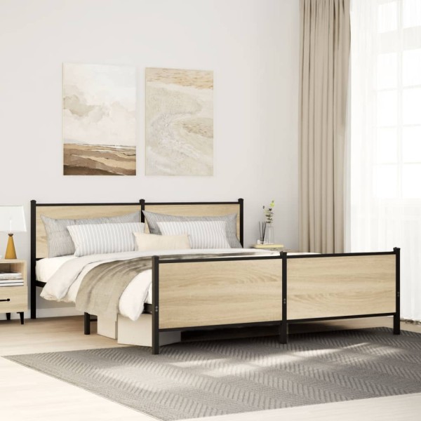 Bed frame without mattress, sonoma oak, 193x203cm, metal