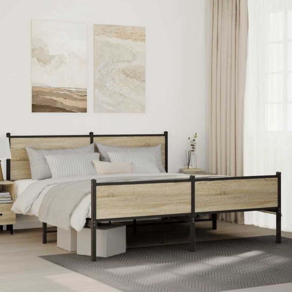Bed frame without mattress, sonoma oak, 183x213cm, metal