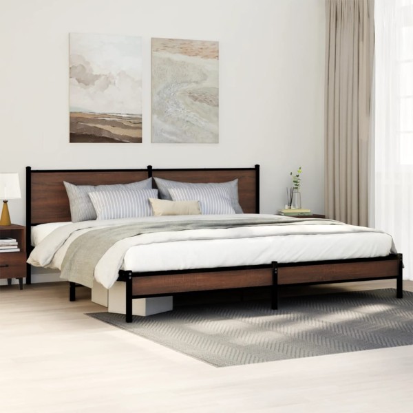 Bed frame without mattress, brown oak, 193x203cm, metal