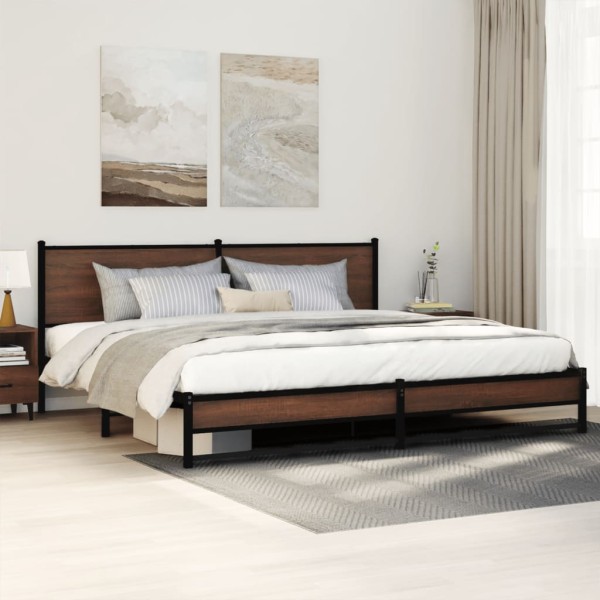 Bed frame without mattress, brown oak, 193x203cm, metal