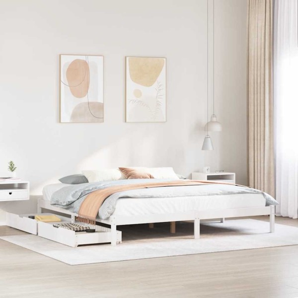 Bed frame without mattress, white, 200x200cm, solid pine