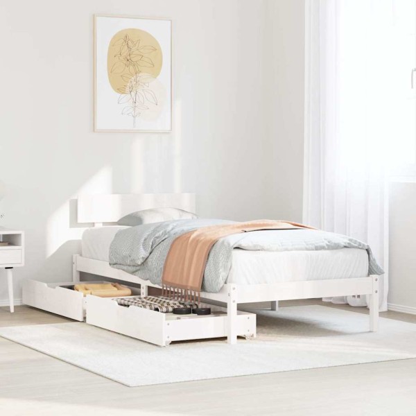 Bed frame without mattress, white, 90x200cm, solid pine