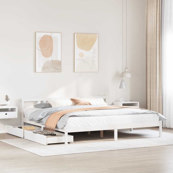 Bed frame without mattress, white, 200x200cm, solid pine