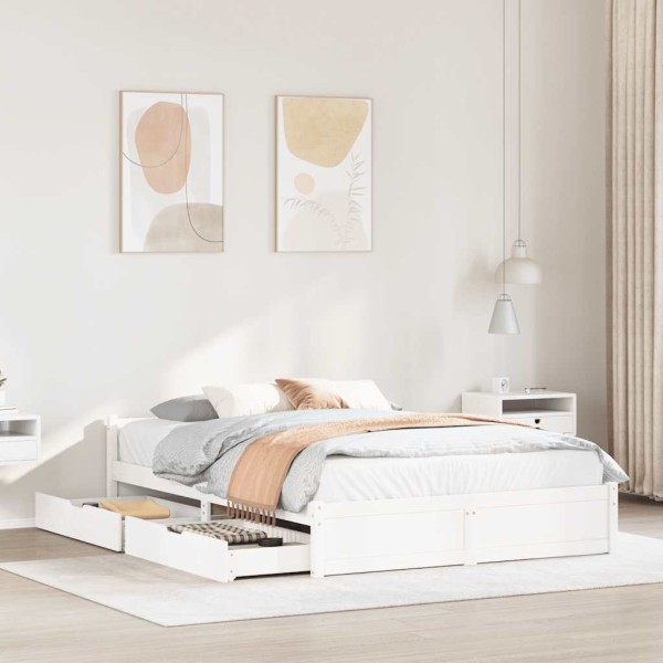 Bed frame without mattress, white, 135x190cm, solid pine