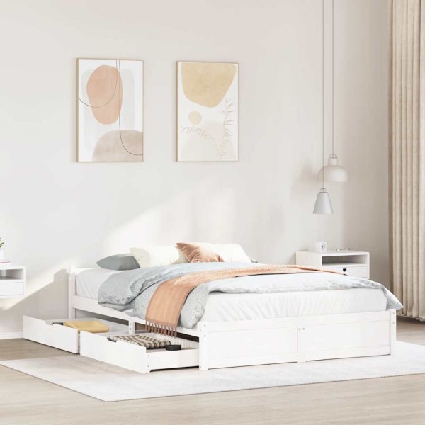 Bed frame without mattress, white, 140x200cm, solid pine