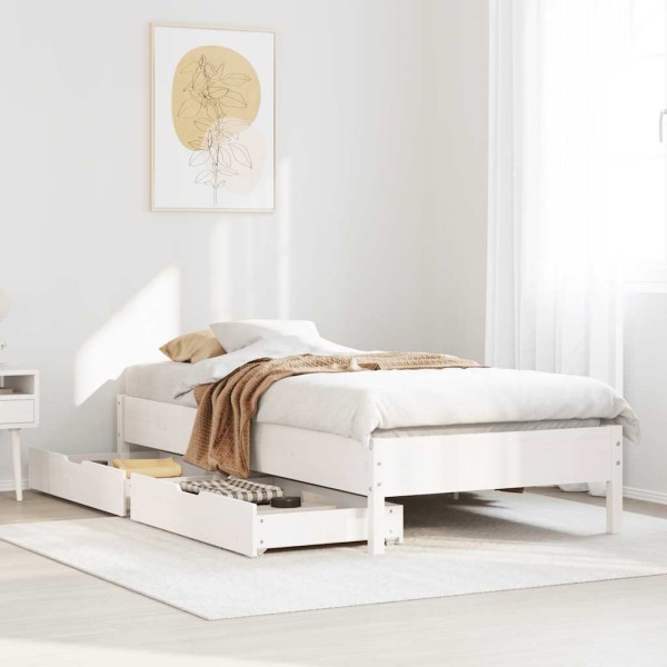 Bed frame without mattress, white, 90x190cm, solid pine
