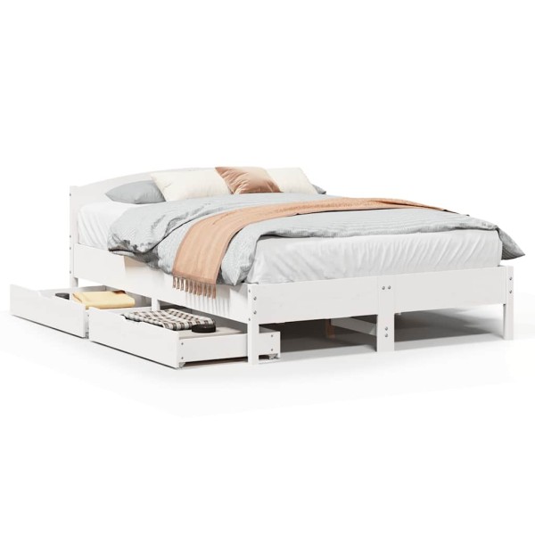 Bed frame without mattress, white, 140x200cm, solid pine