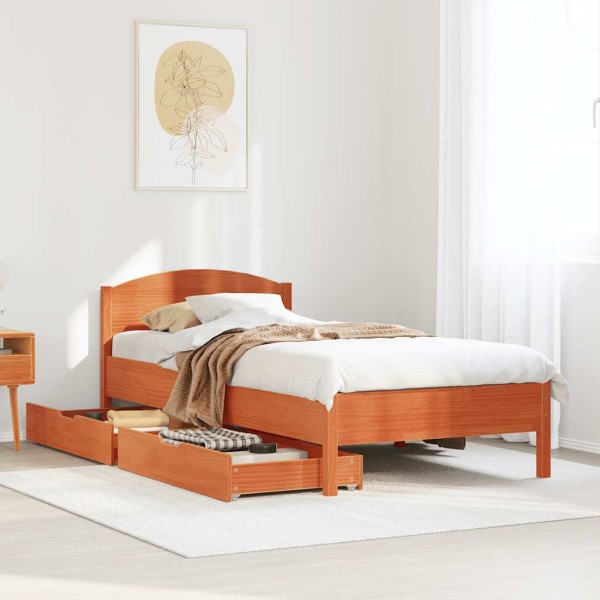 Bed frame without mattress, wax brown, 90x200cm, solid pine