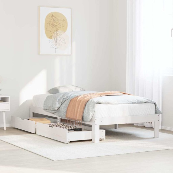 Bed frame with drawers, white, 90x200cm, solid pine